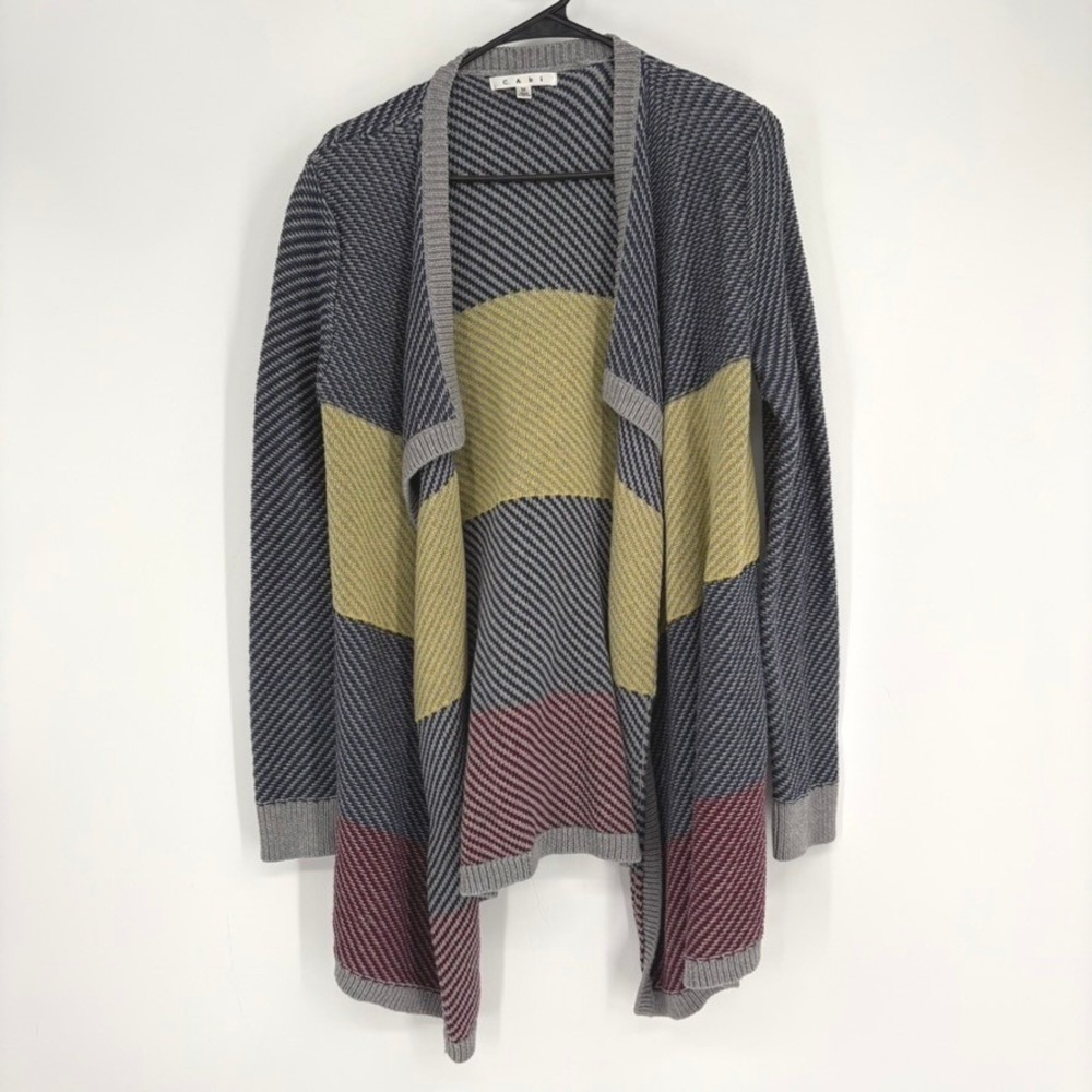 Cabi Colorblock Waterfall Cardigan M‎ Grey Navy Yellow Burgundy #467